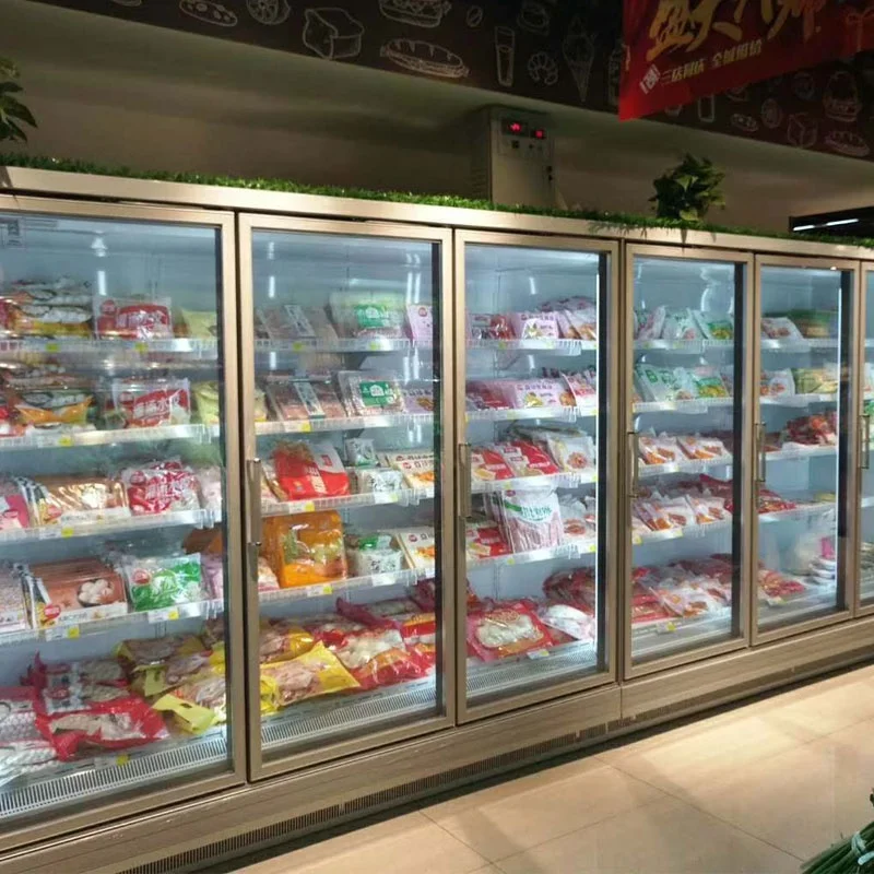 Вертикальный коммерческий стеклянный дверной охладитель морозильник холодильное оборудование