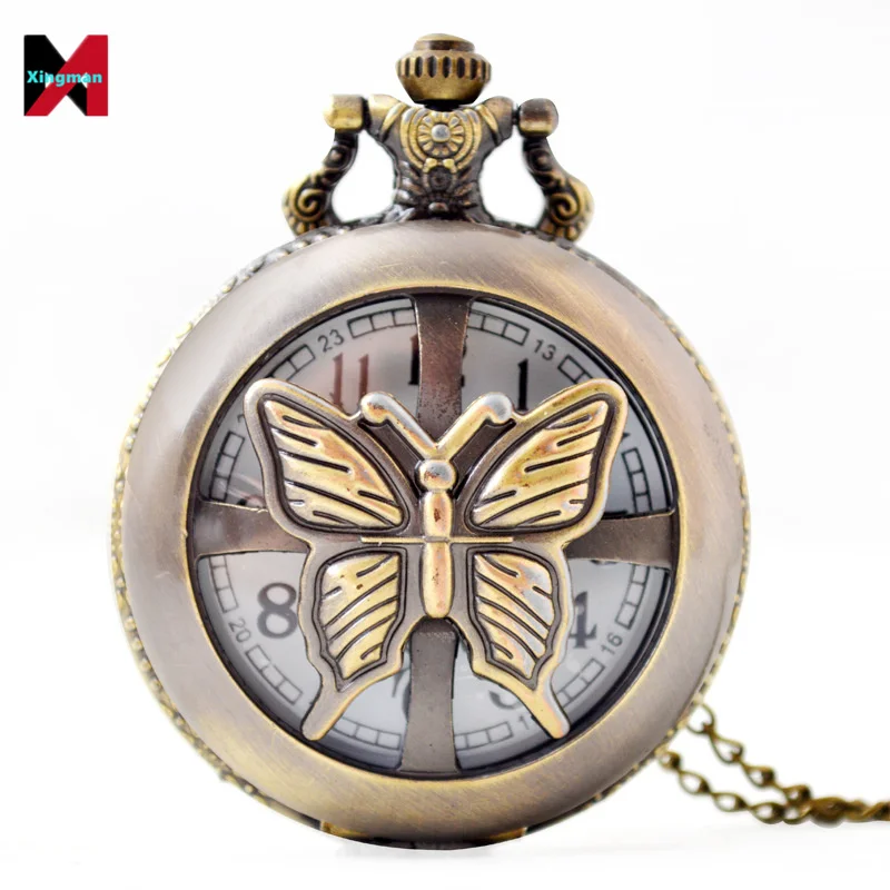 XM Classic Antique Bronze Spider Hollow Roman Quartz Pocket Watch trendy christmas gift for man Pendant Watch