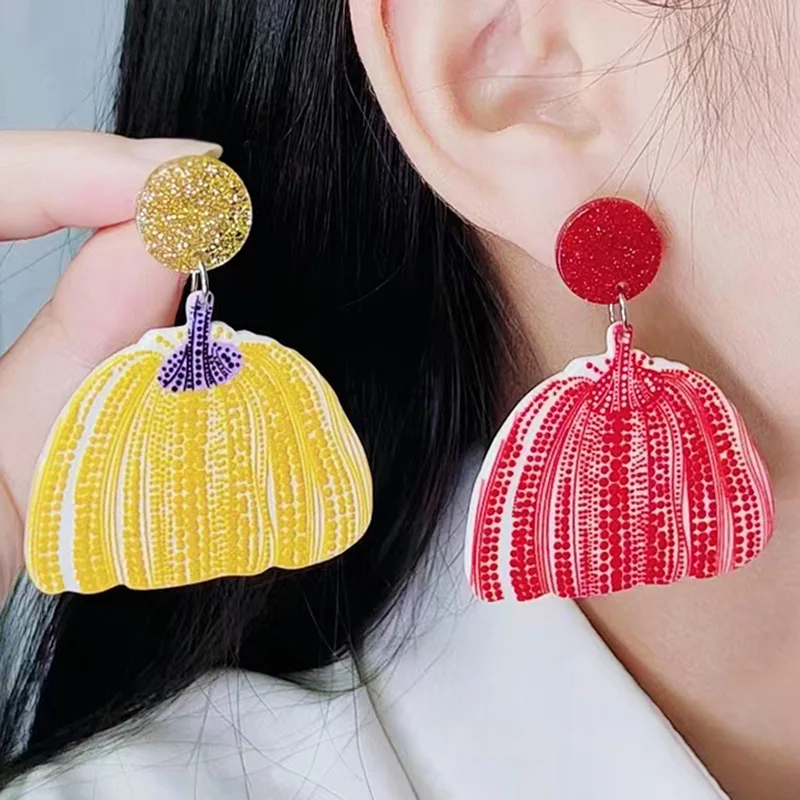 2024 Hot-selling Halloween Jewelry Exaggerated Acrylic Polka Dot Pumpkin-shaped Dangle Earrings