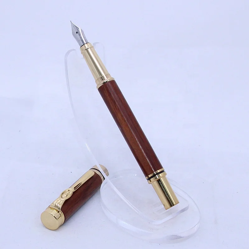 Luxury custom logo smoothing writing wood fountain pen advertising promotional business gift wooden pen set