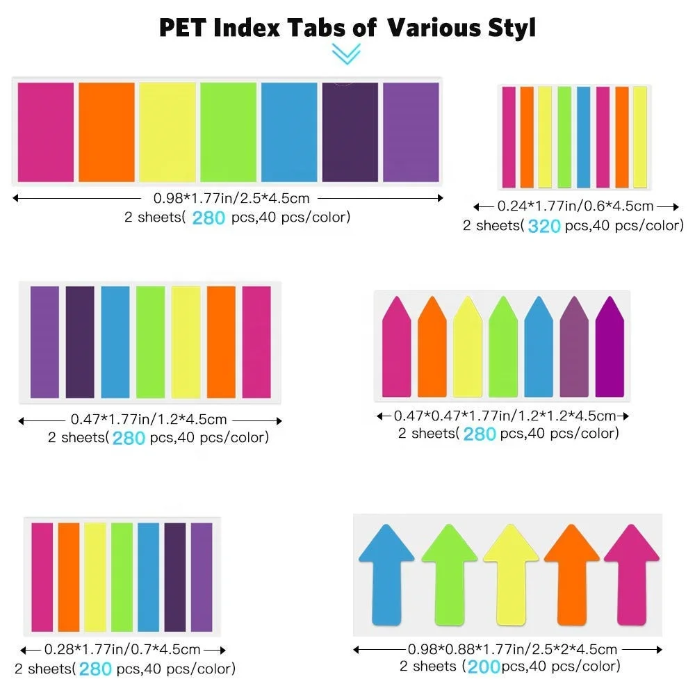 Custom Colored Flag Index Tabs  Writable Sticky Notes Labels Fluorescent Neon Page Marker Bookmarks Text Highlighter Strips