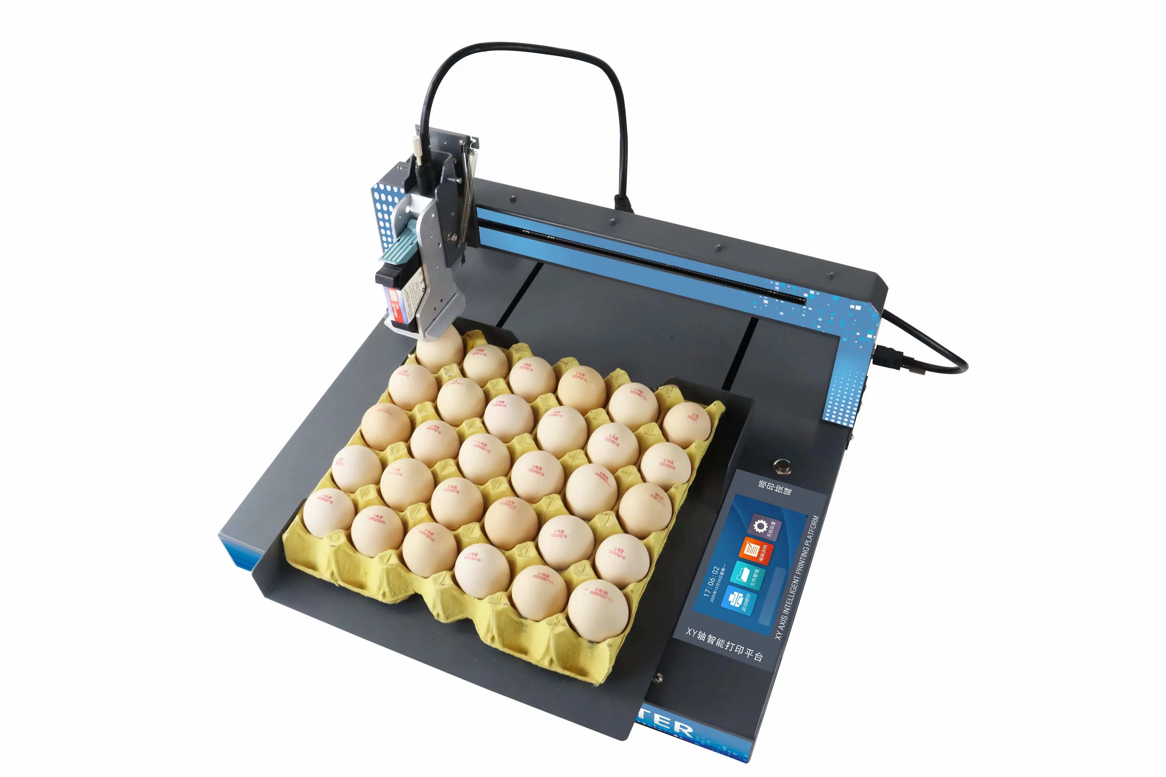 Smart Touch Single Head Logo Bar Code Screen Coding Printers Of Chicken Egg Fully Automatic Egg Inkjet Printer Machine