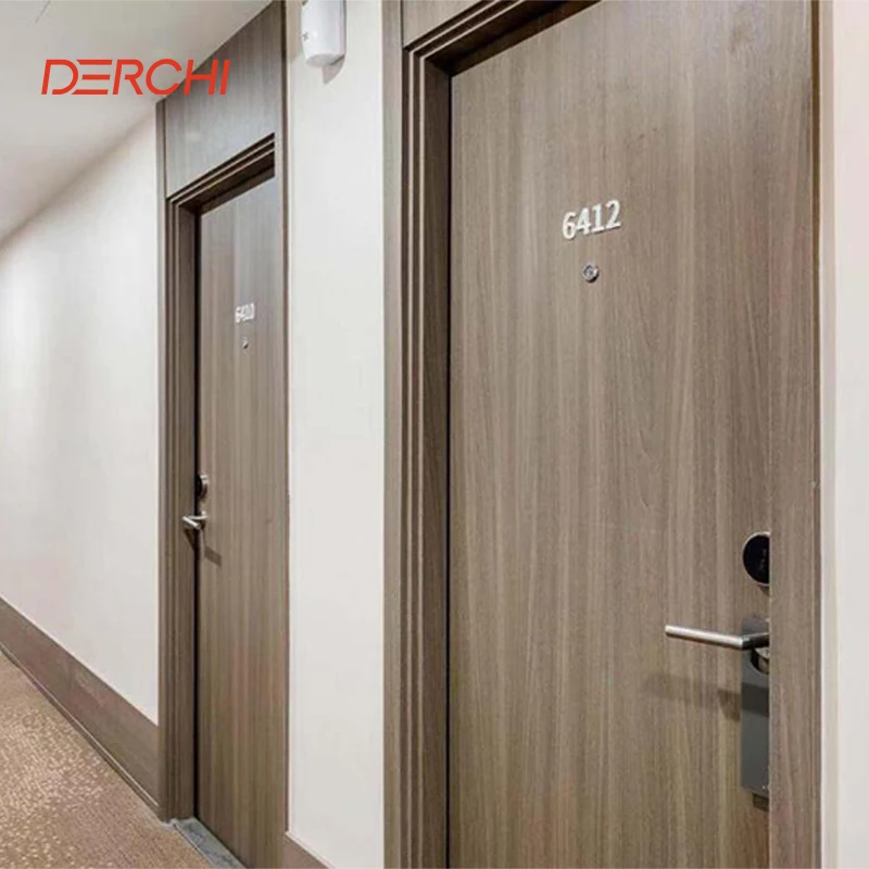 DERCHI American fire rated Flush Door apartment internal room  fireproof interior wooden doors hotel slab doors for houses