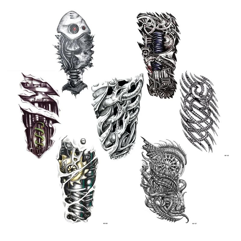 OEM Waterproof Machine Arm Design Tattoo Sticker Cool Half Arm Men Body Art tattoo stencil sticker Supplies Long Lasting