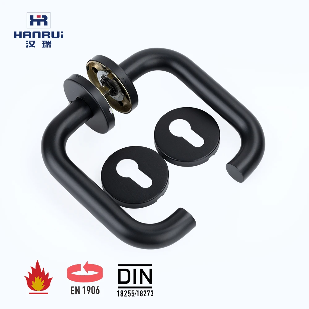 Matted Black PVD black  stainless steel  SS304 U-form with rosets and escutcheon for DIN cylinder door lever handle EN1906