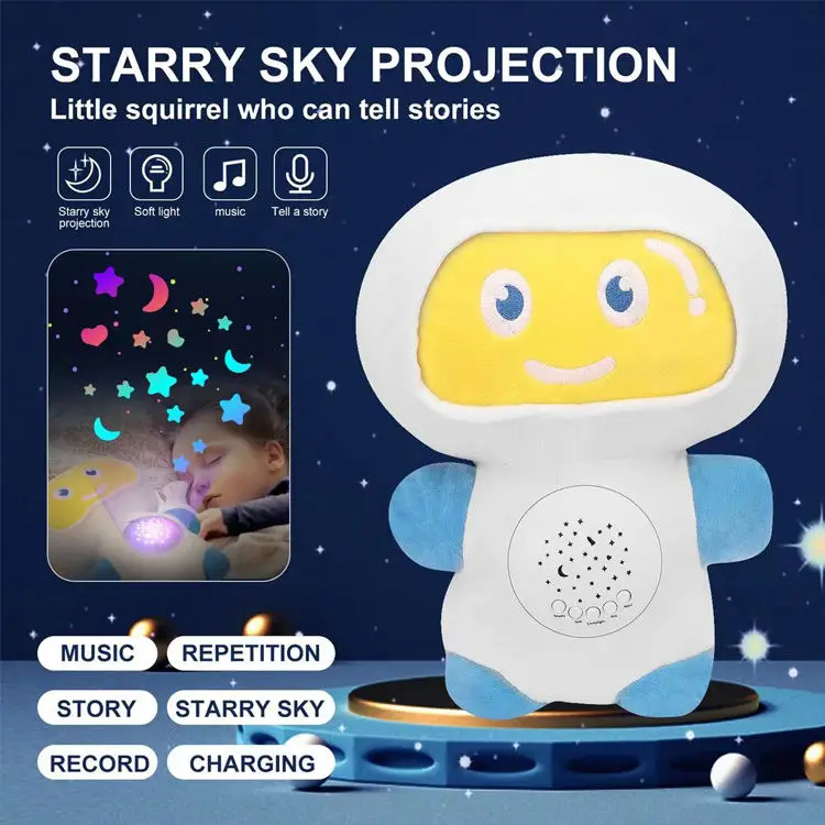 2024 Hot Sale Christmas Kids Gift Usb Charging Music Story Recording Stuffed Doll Projection Light Santa Plush Toy