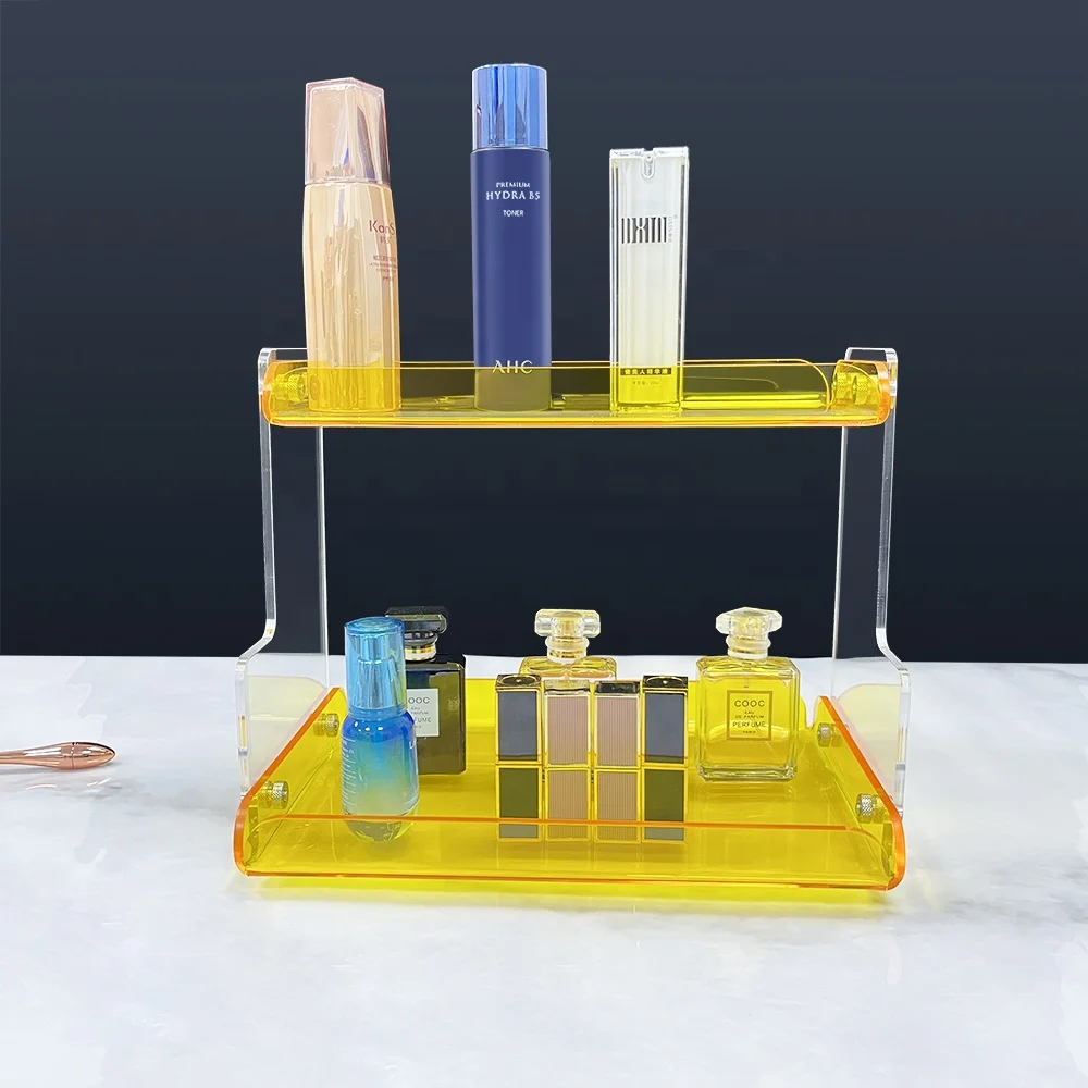 Customized OEM & ODM 2 Layers Acrylic Home Storage Shelf Makeup Cosmetic Storage Organizer Acrylic Organizer