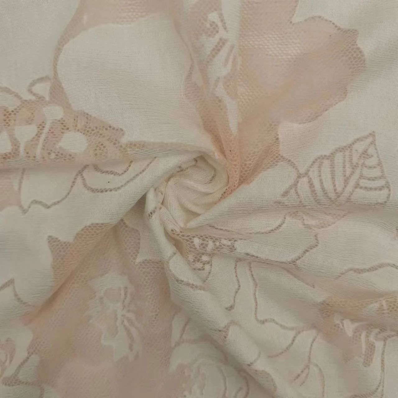 Knitted Two Tone White Pink Big Flower Burn out Floral 60%Rayon 30%Poly 10%Spandex Stretch Jacquard Lace Fabric for Clothing
