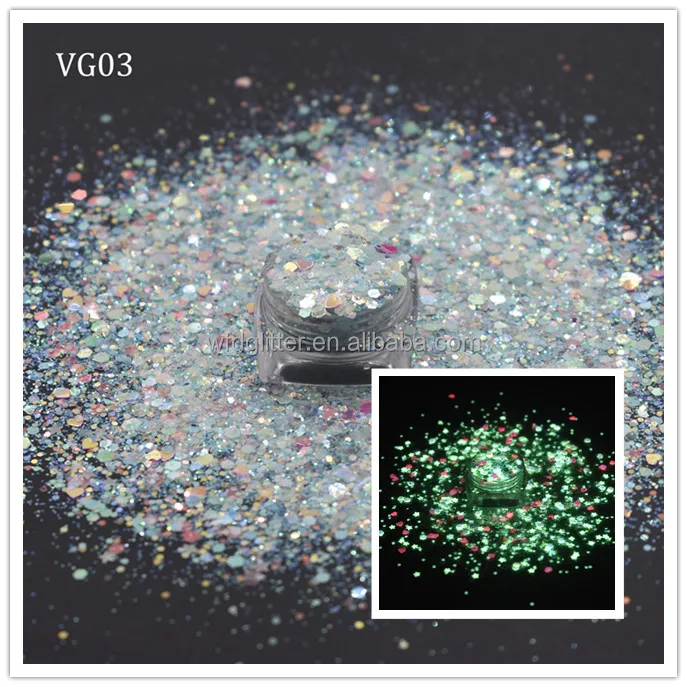 2022 New luminous chunky glitter glow in dark Nail Flakes Glitter birthday decoration