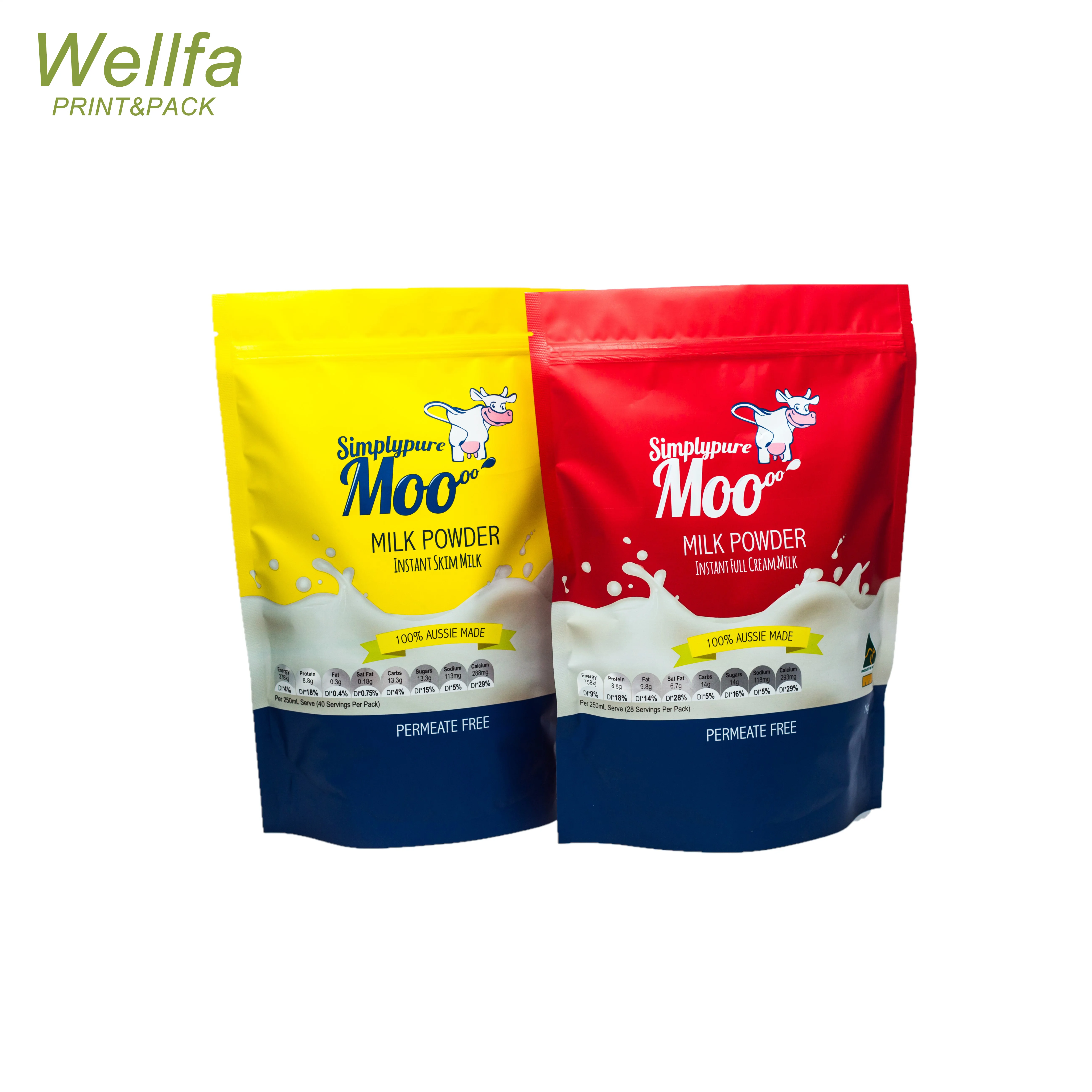 Food grade plastic bag packaging zip lock doypack with tear notch for milk powder/granola food packaging