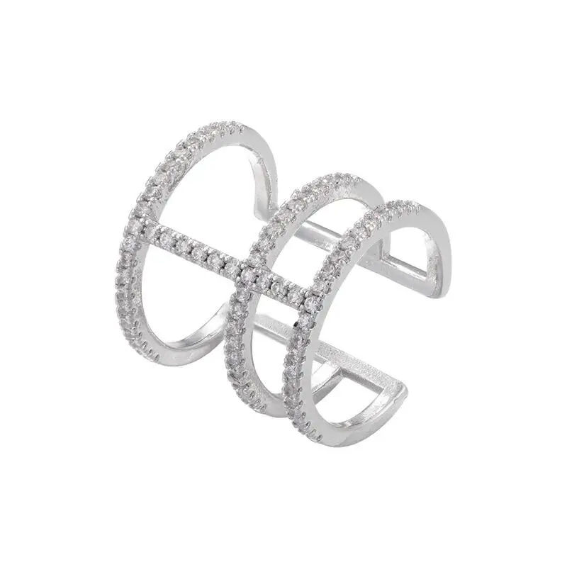 INS Fashion New Design 3 Layers Micro Pave Zircon Opening Rings Black Gold Plated Diamond Ring for Women Wedding Jewelry