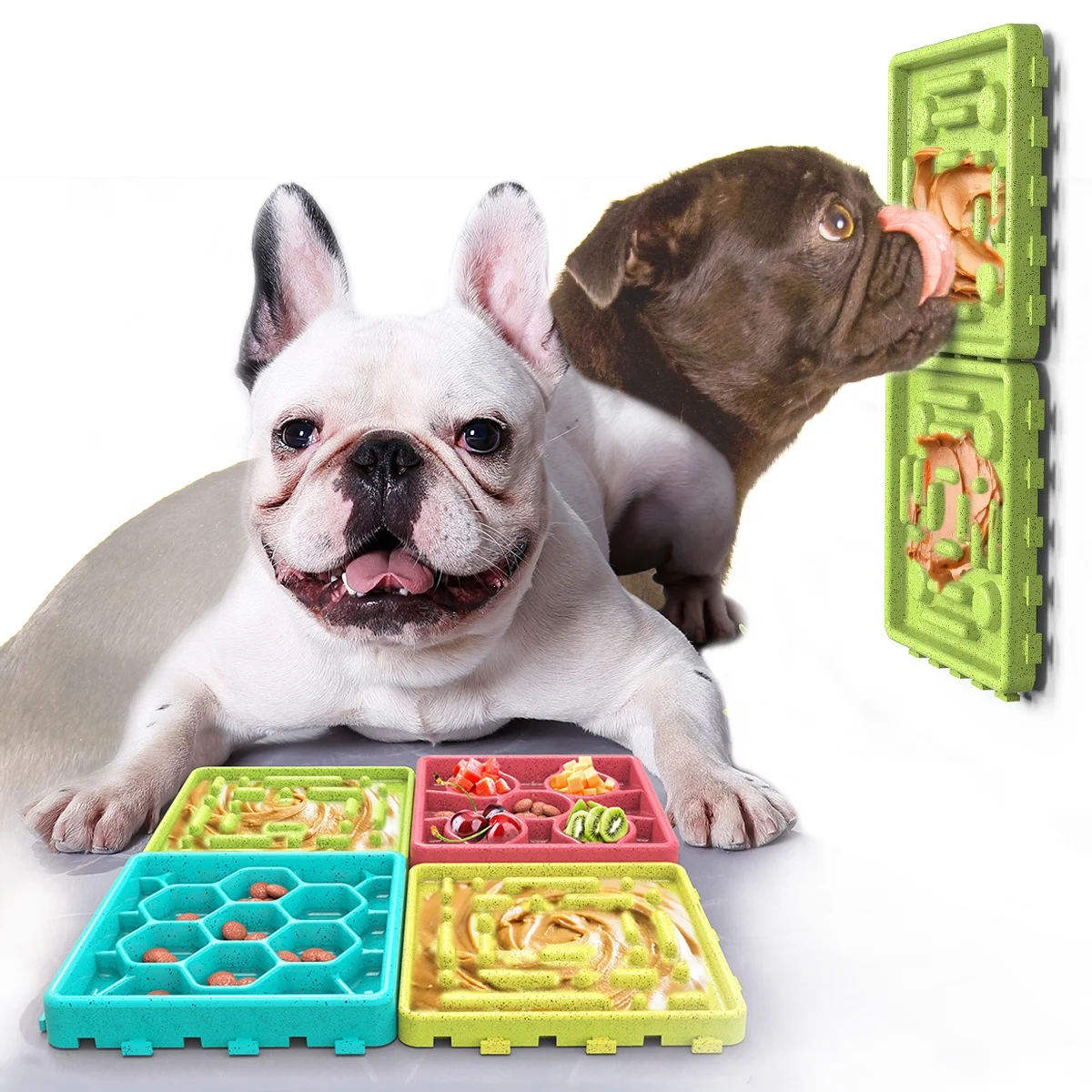 Amazon  4-Pack Slow Feeder Dog Lick Pad Bowl Fun Interactive puzzle toys lick mat