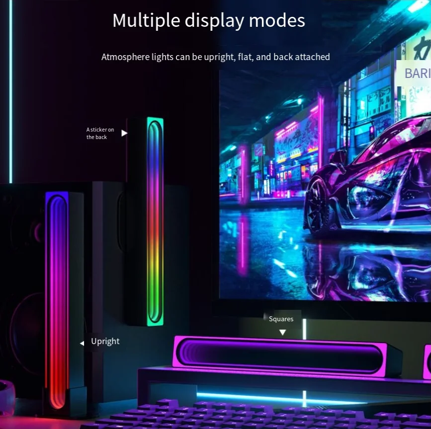 RGB Music Sync Color Changing Voice Sound Controlled Stand Lights with APP Rechargeable LED Rhythm Lighting for Home Party Game