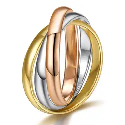 Fashion Custom Jewelry 18K Gold Plated Color Block Triple Rolling Ring Women Titanium Steel Rings