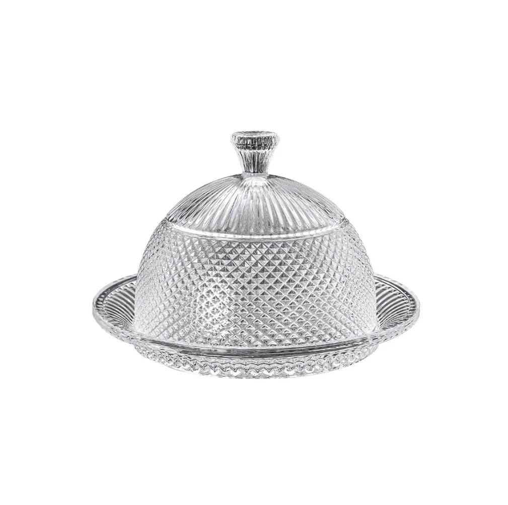 Factory wholesale glass cake tray with cover living room coffee table snack tray