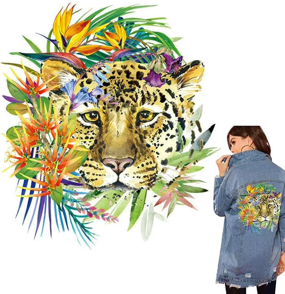 Flower Tiger Head Iron on Patches Sticker Vinyl Decals for Jeans T-Shirt Clothing Art DIY Decorations Women Men Clothes Sticker