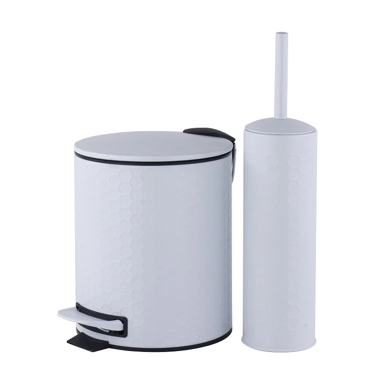Mini Embossed elegant pedal bin and toilet brush set Bathroom Trash can Matching Toilet Brush holder