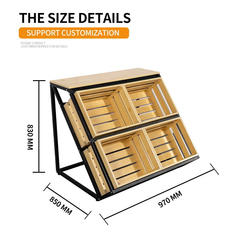 OEM ODM custom convenience store equipment wood floor Food fruit vegetable Rack supermarket shelves