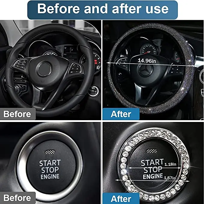 Bling Diamond Steering Wheel Cover for ladies and girls, Shiny car SUV breathable anti-skid steering Wheel cover