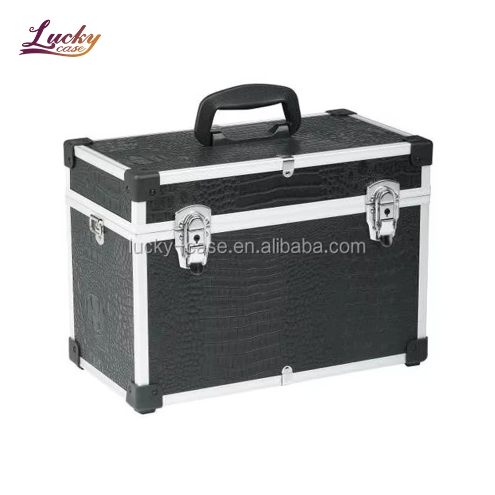 Suitcase Professional Hairdressing Barber Cases Black Crocodile Aluminum Hair Machine Case