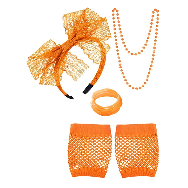 2022 new drop ship 80s Accessories Neon Necklace Fishnet Gloves Headband Bracelet Hen Party Dance Show ECOPARTY