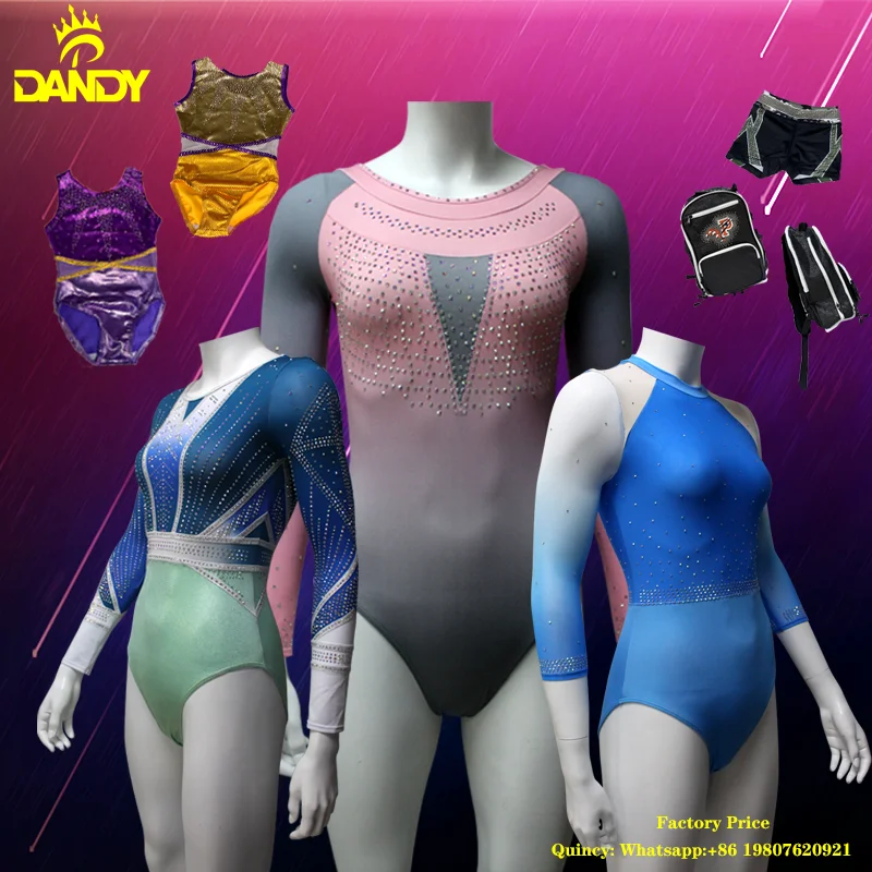 Hot Sales Wholesale Custom Made girls leotards Sublimated leotards gymnastics girls With Rhinestone For Team