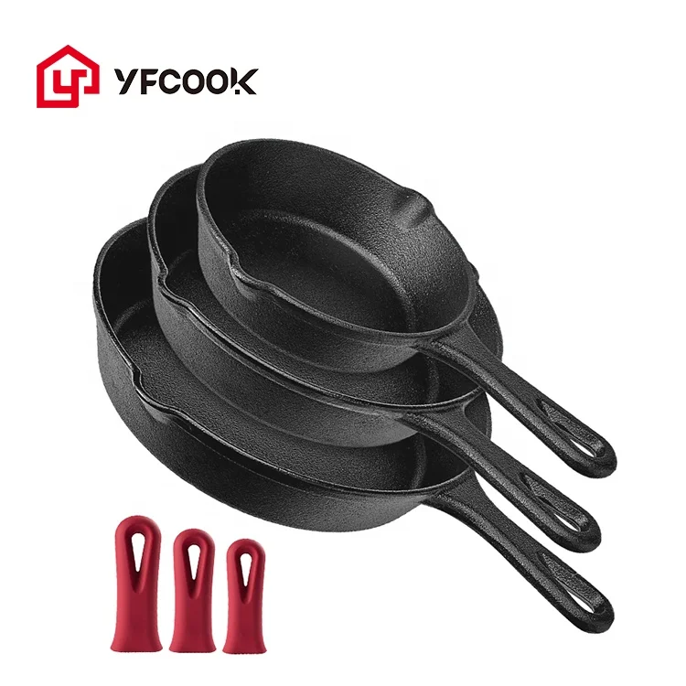 Oven Safe Cookware Pre-Seasoned Cast Iron Skillet 3-Piece Chef Set (6-Inch 8-Inch and 10-Inch)