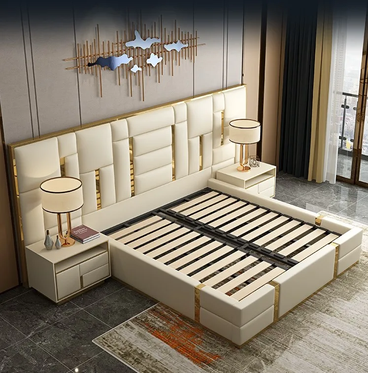 French Luxury Modern Bed Set Solid Wood Double Bed Frame Spa Facial Air Bed Bamboo Bedding Sheets for Bedroom Room Furnitures