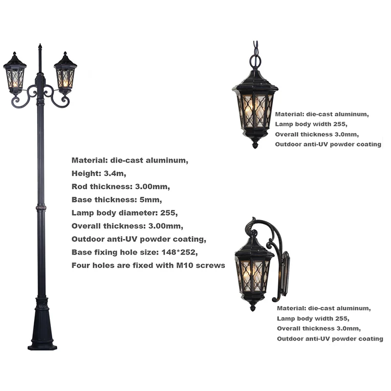 European Classics Led Street Lamp Outdoor Garden Light Aluminum Glass Waterproof Lamp Garden Landscape Lights