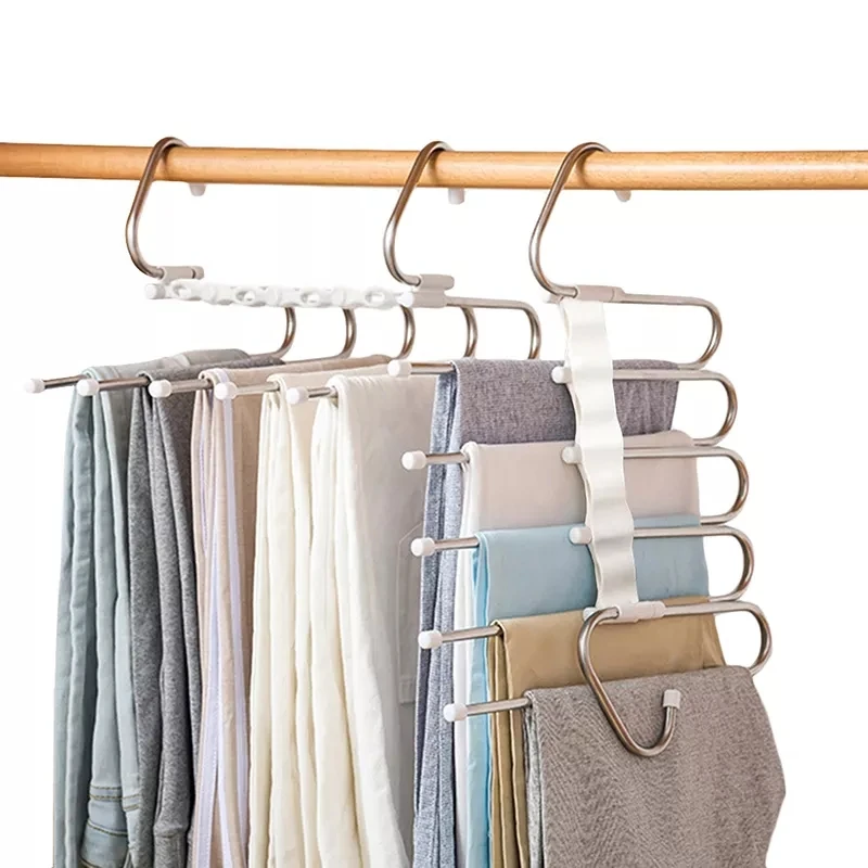 Whole Sale Multifunction 5 in 1 Wardrobe Organizer Magic Pants Hangers with 2 pack For Clothes Rack Shelves