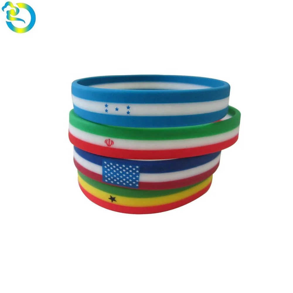 Customized France Flag Layer Tricolors Strips Printing LOGO Silicone Bracelet Wristband Rubber Hand Band