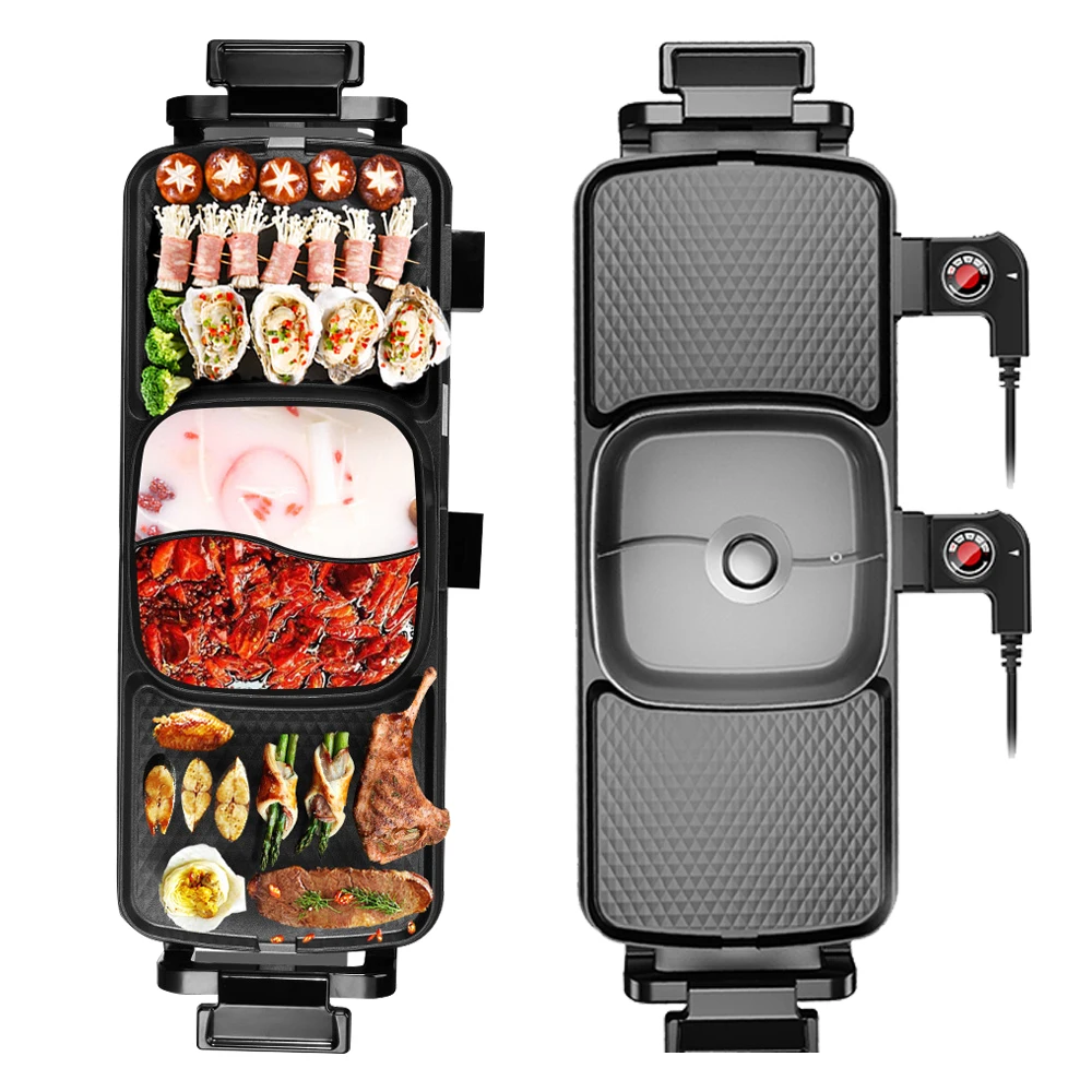 Бытовой 2 в 1 горячий горшок и гриль для барбекю многофункциональный антипригарный Электрический гриль с горячим горшком