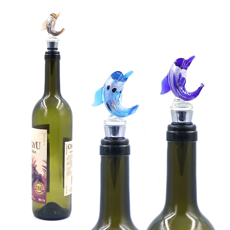 Wholesale Custom Handmade Animal Dolphin Metal Wine Bottle Stopper Glass Figurine Bar Tools