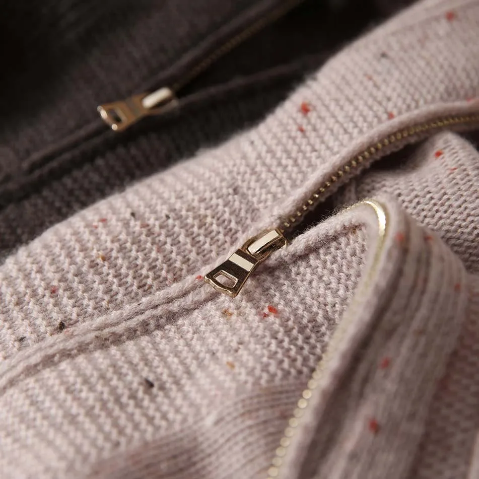 fashion Women fancy yarn Knitwear Zipper Lapel Lady Knit polo sweater