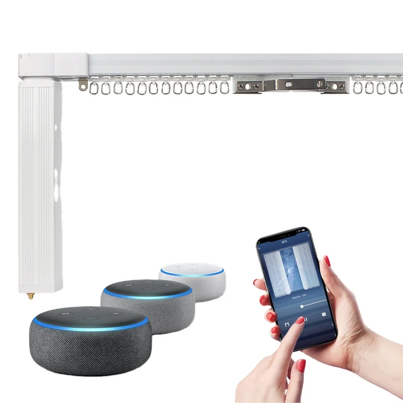heavy-duty tuya app smart phone with Alexa and google home  wave radio remote control system motorized ripple fold curtain track