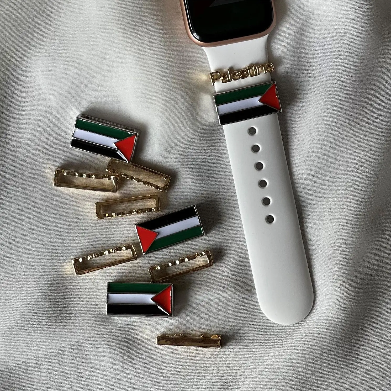 Metal Charms Decorative Ring for Watch Band watch band accessory Palestine flag charm