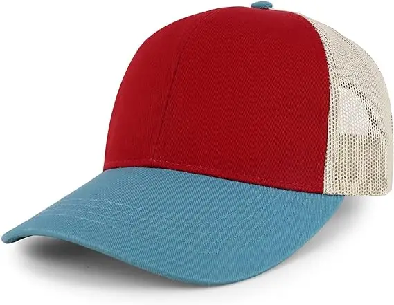 High quality fabric and materials 6 Panel structured crown contrasting front panels pigment Tri-Color Trucker Baseball Cap