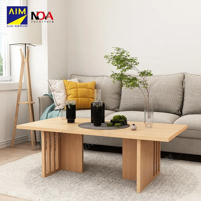 NOVA Sitting Room Furniture Tea Table Rectangular Oak Veneer Coffee Table With Wooden Wide Solid Legs