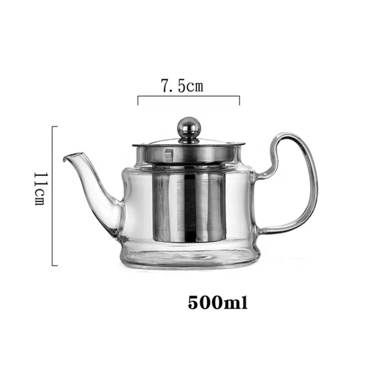 Household 500ML explosion-proof transparent glass flower teapot with steel filter