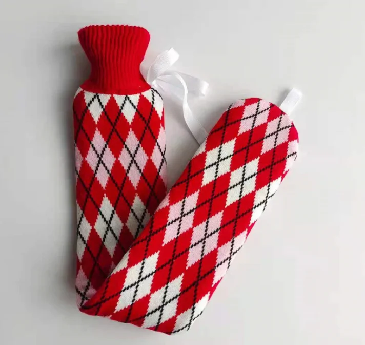 Длинная вязаная резиновая бутылка для горячей воды с вязаной крышкой, модная Индивидуальная сумка для горячей воды