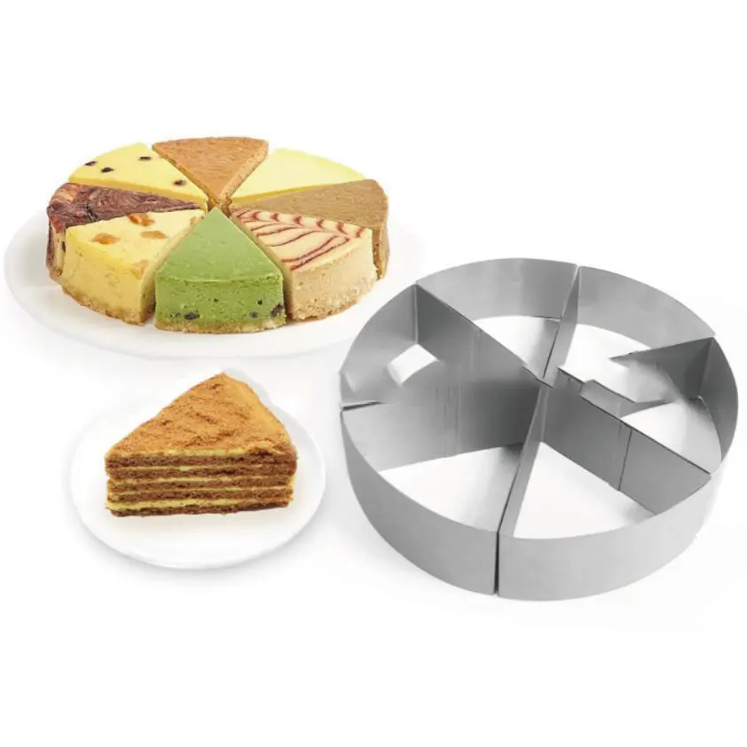 Hot sales 6-pieces triangle cake stainless steel mold round mousse ring cake baking mold