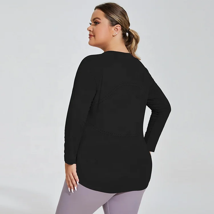 Activewear Shirt Custom Logo Polyester Loose Plus Size Long Sleeve Workout Fitness Women Gym Sweatshirt Sport T Shirt