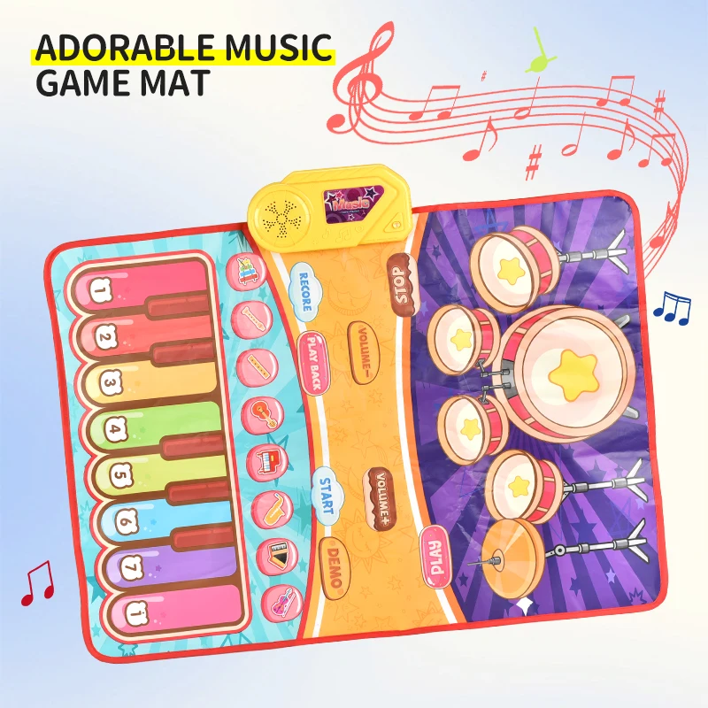 2 in 1 Musical Toys music blanket Music Sensory Drum and piano Play Mat Baby Toys for Toddler