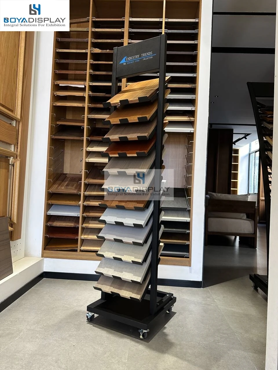 Boya Manufacture Customized Sample Quartz Ceramic Tile Stone Metal Displays Stand Racks