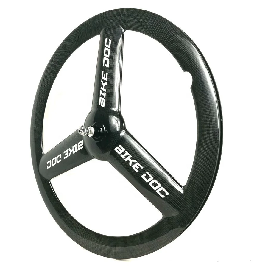 Synergy Tri Spoke Rear Wheel 23mm Wide Rim 50MM Height Tubular Clincher Fixed Gear Carbon 3 Spoke Wheel