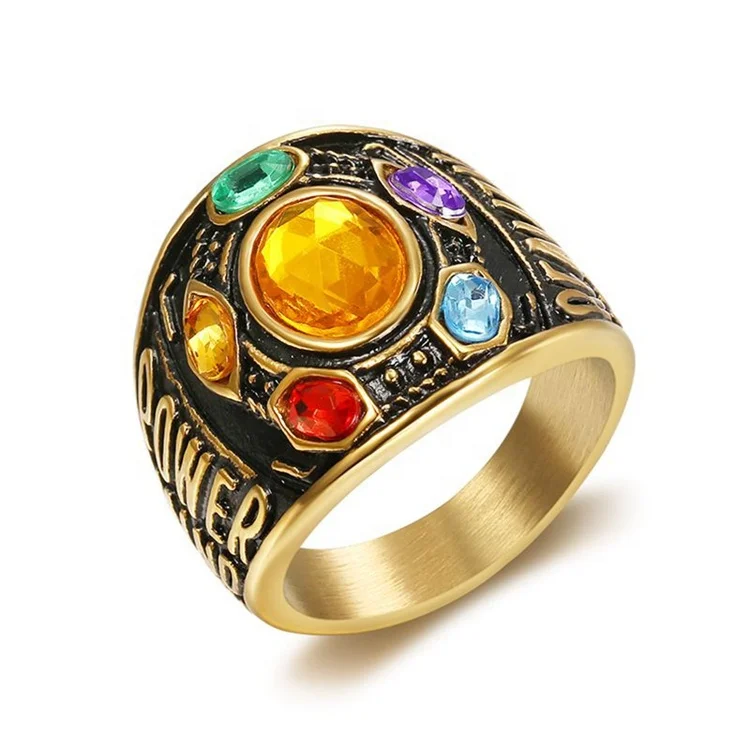 Hot Selling Thanos Infinite War Avengers Mens Hiphop Rings Jewelry Women Gemstone Gold Plated Finger Rings