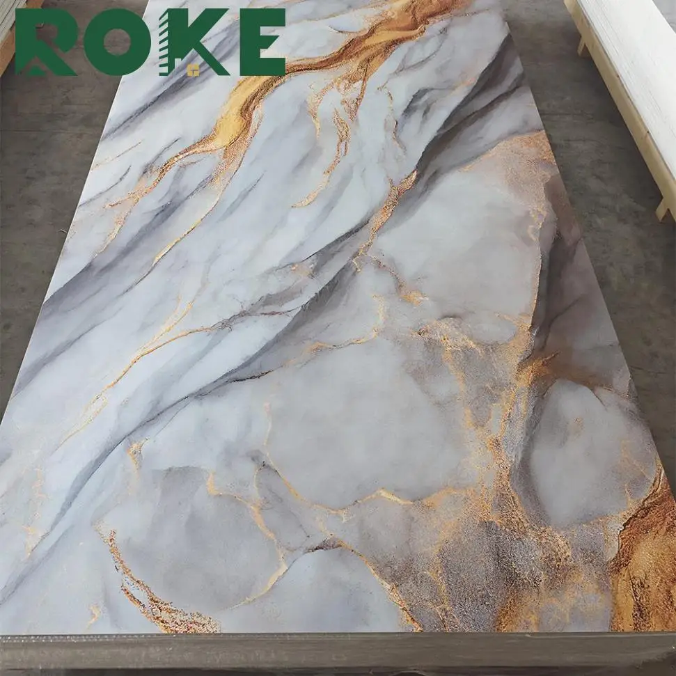 ROKE  Interior Cladding Lightweight Board Panel Pvc Uv Marble Wall Sheet Carbon Slate For Background