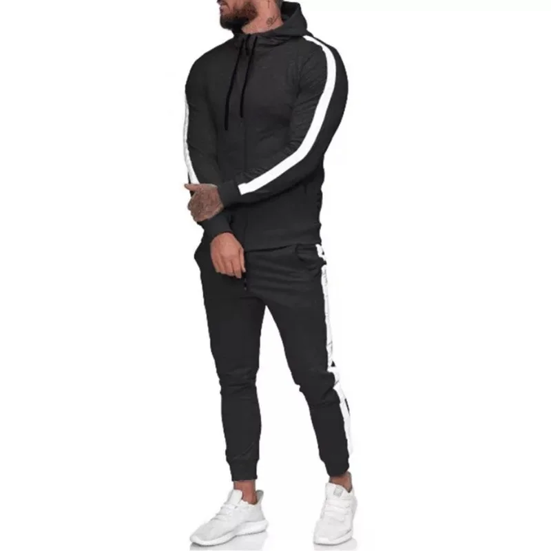 
Wholesale mens fitness tracksuit blank side stripe running wear jogger suit men tracksuit 