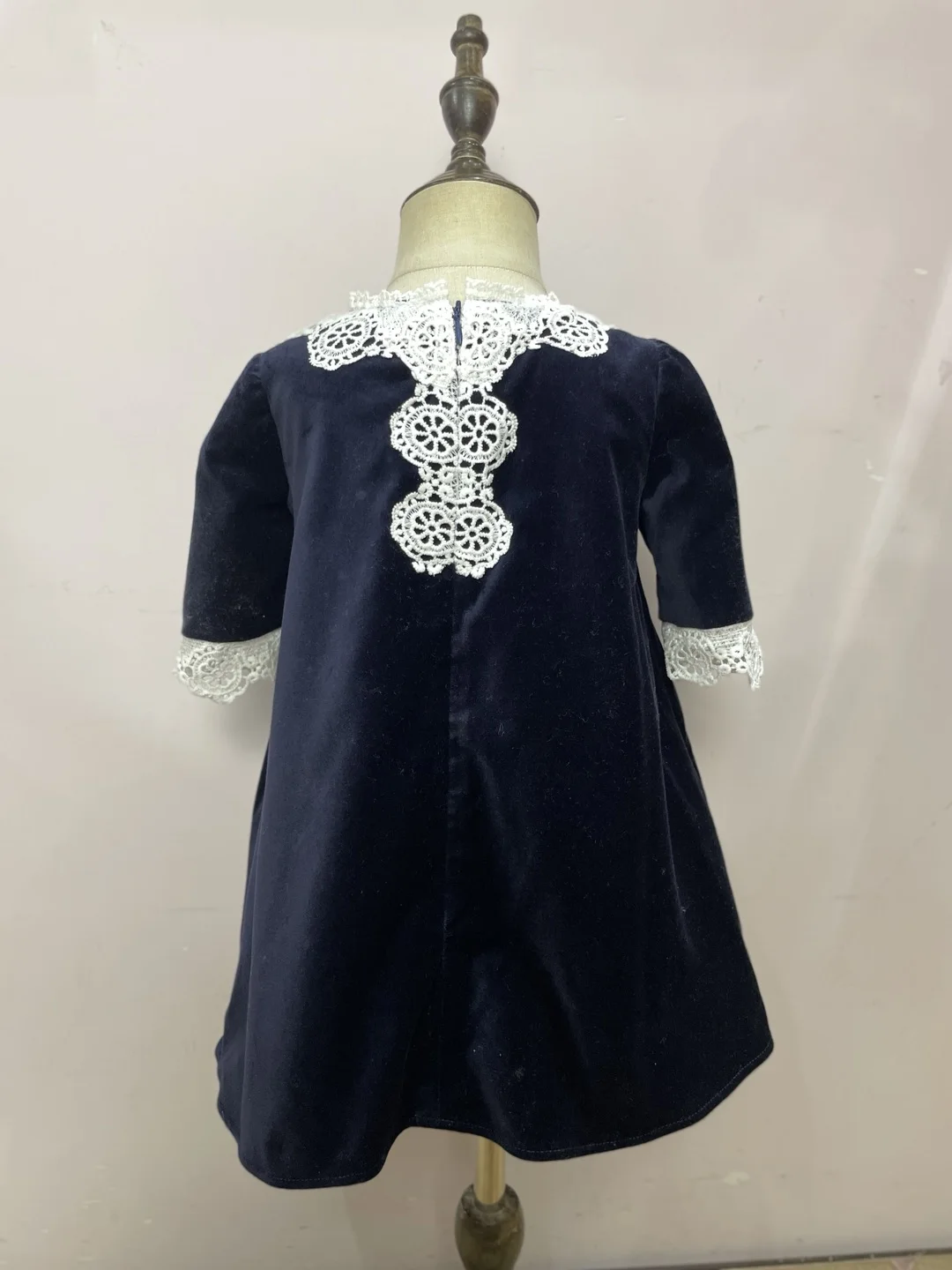 JannyBB Design Navy Blue velvet dress for baby girl toddler baby girls knee length a-line casual dress