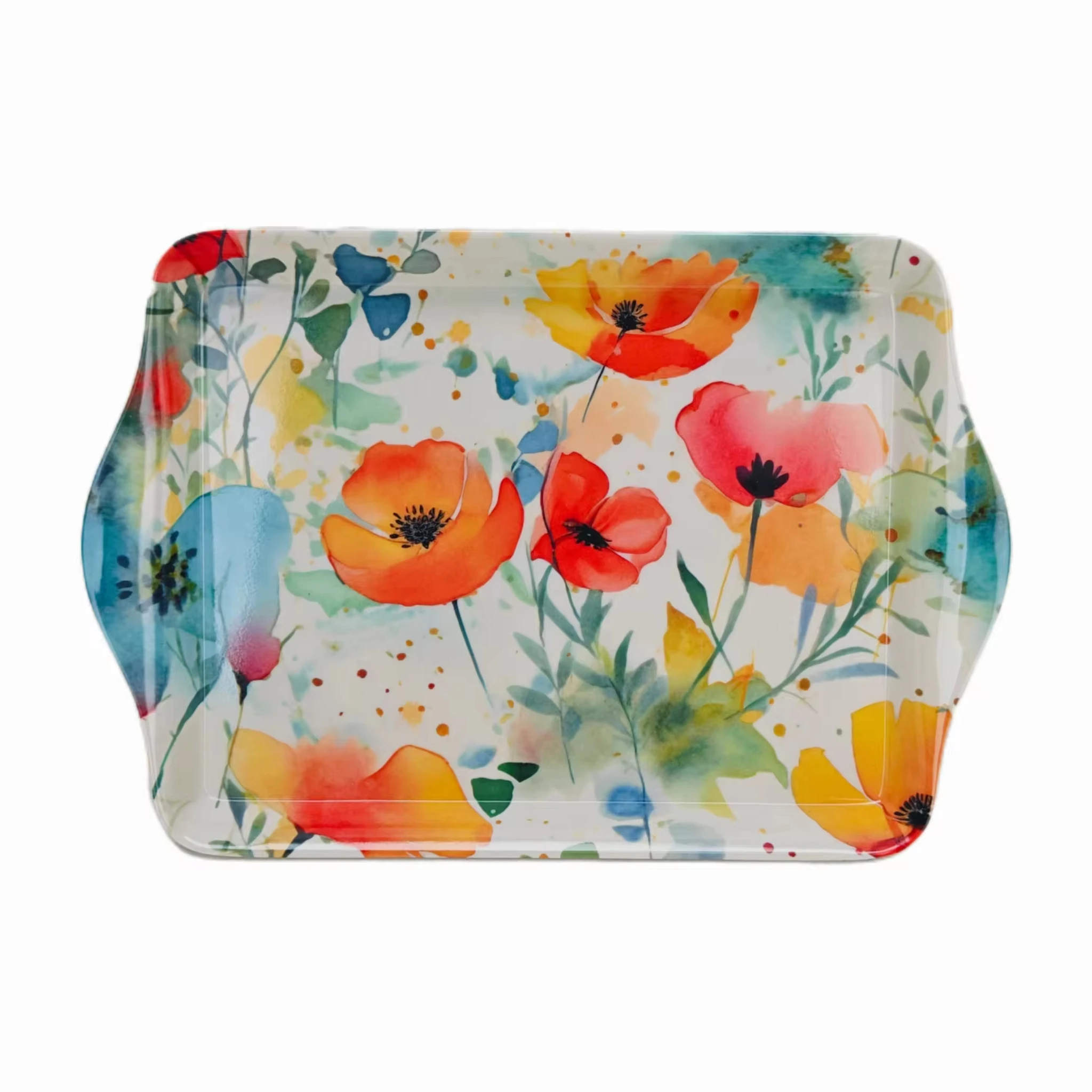 Factory-made high quality flower unbreakable restaurant square melamine tray